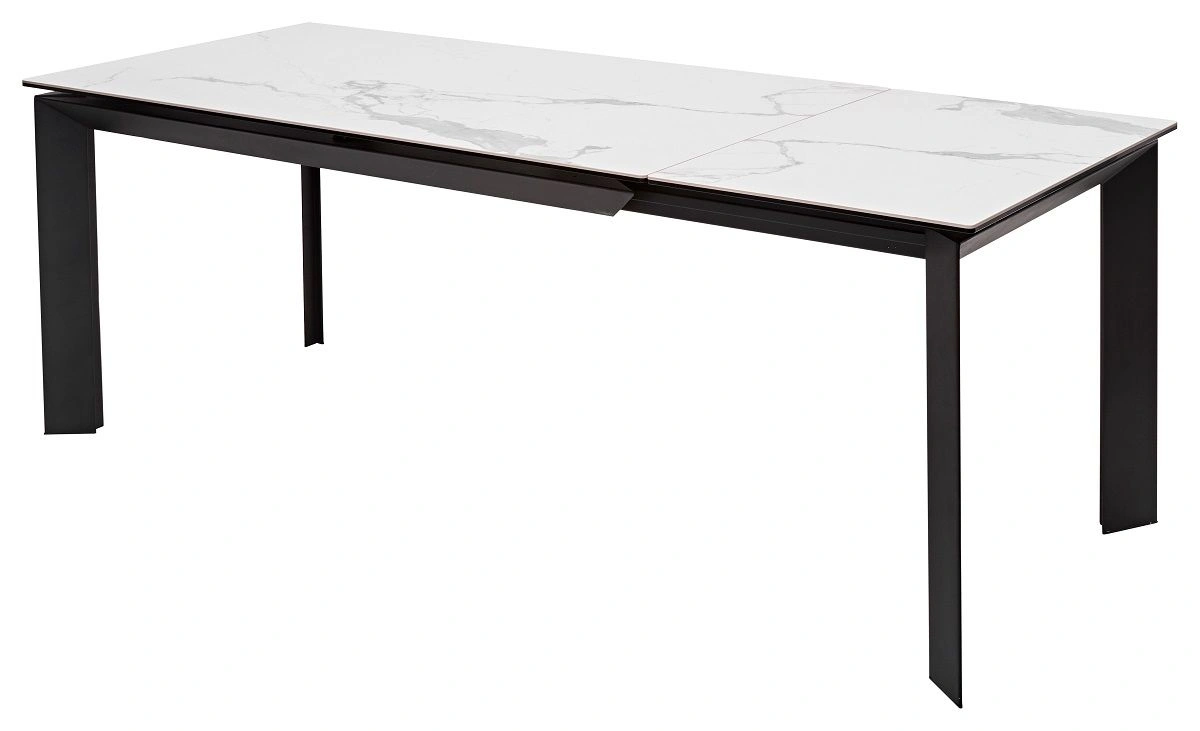 Стол раскладной Dogma (140+60) керамика матовая, белая / опоры черные изображение Стол раскладной Dogma (140+60) керамика матовая, белая / опоры черные фото