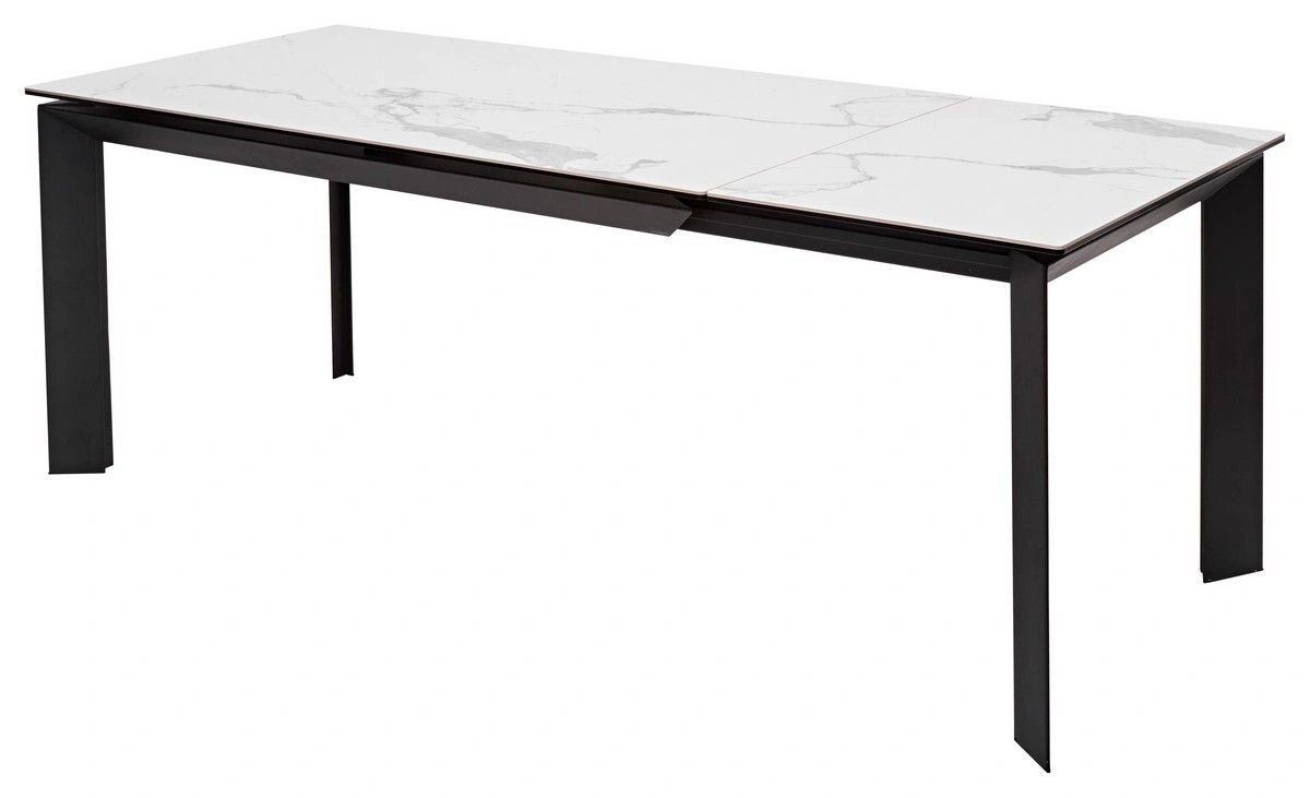 Стол раскладной Dogma (140+60) керамика глянцевая, светлая / опоры черные изображение Стол раскладной Dogma (140+60) керамика глянцевая, светлая / опоры черные фото
