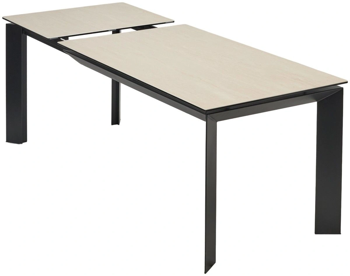 Стол раскладной Dogma (140+60) керамика матовая, бежевая / опоры черные изображение Стол раскладной Dogma (140+60) керамика матовая, бежевая / опоры черные фото