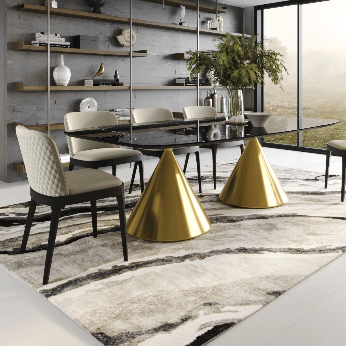 Стол овальный AXIS 200, керамика глянцевая, черная / опора золото изображение Стол овальный AXIS 200, керамика глянцевая, черная / опора золото фото