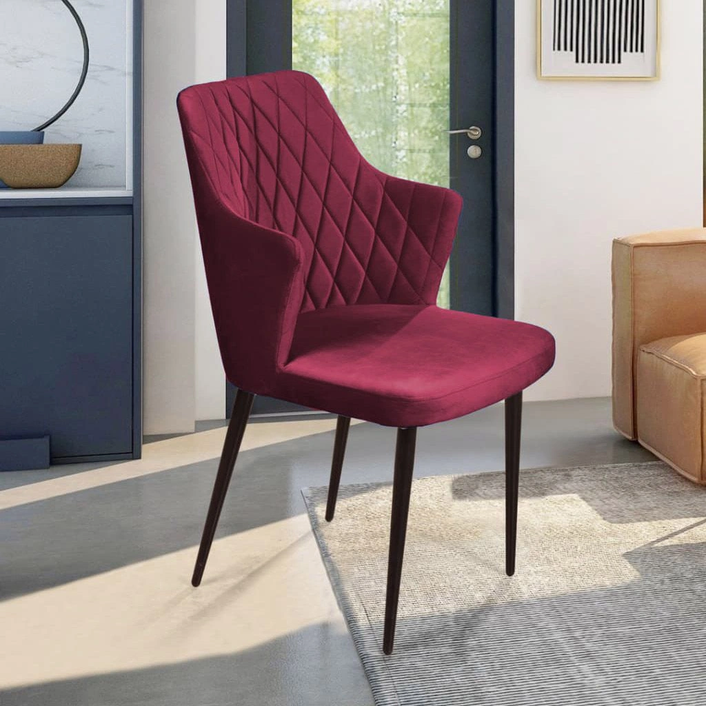 Стул с подлокотниками Hunt ромб, бархат красный 16 / чёрный конус изображение Стул с подлокотниками Hunt ромб, бархат красный 16 / чёрный конус фото
