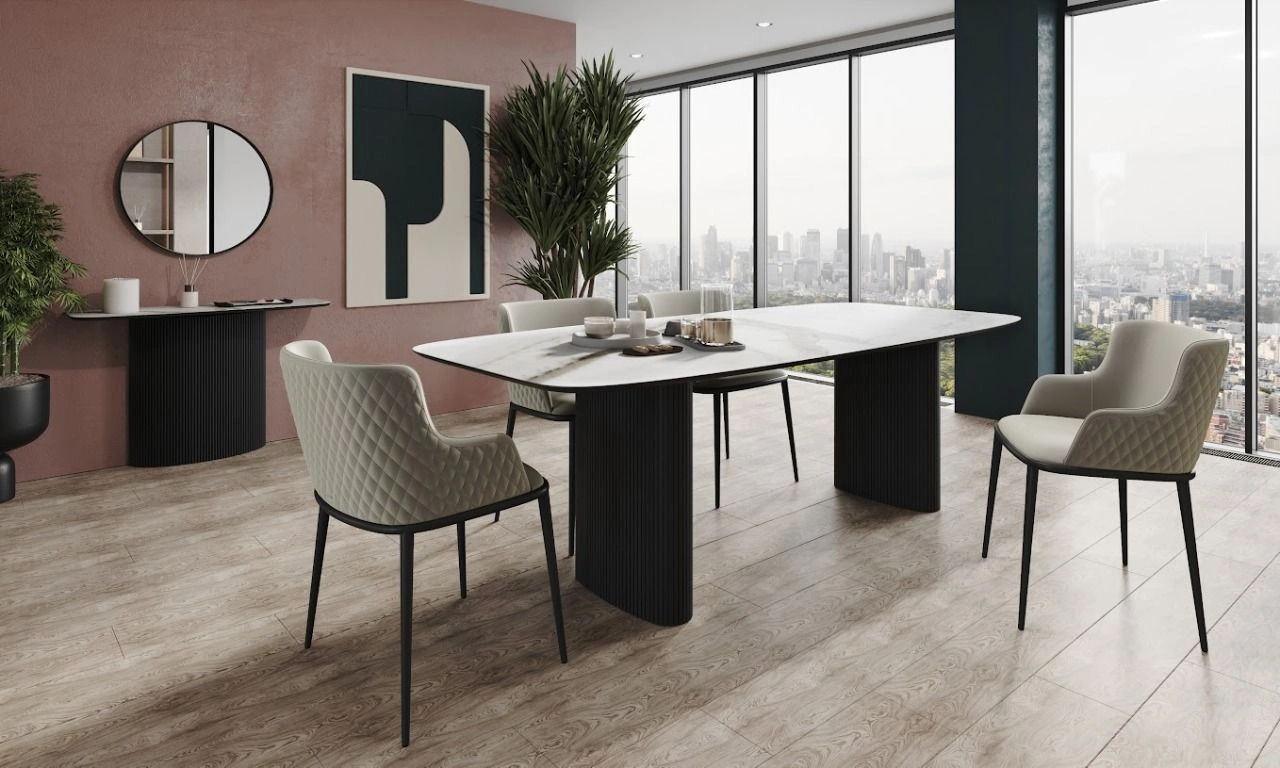 Стол обеденный Nolan 180, керамика матовая / две опоры овал изображение Стол обеденный Nolan 180, керамика матовая / две опоры овал фото