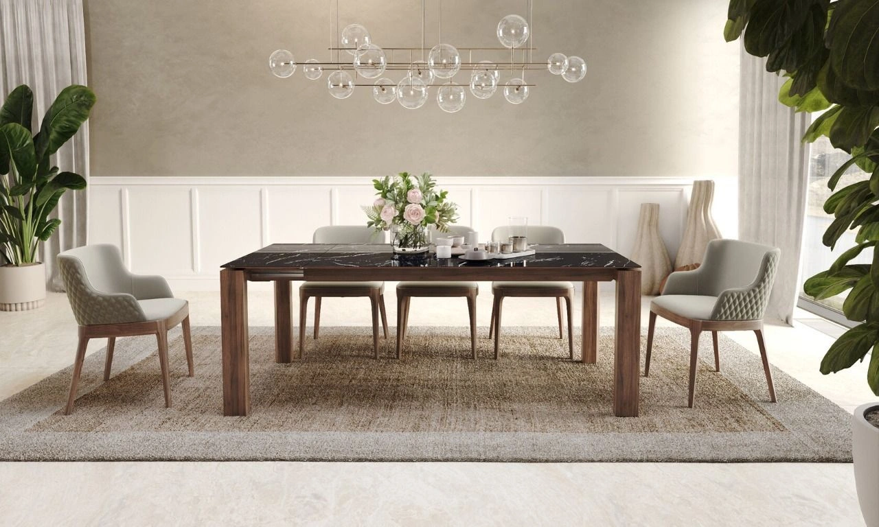 Стол раскладной Aron (180+40), керамика глянцевая черная изображение Стол раскладной Aron (180+40), керамика глянцевая черная фото