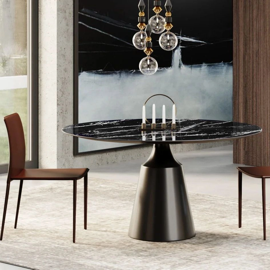 Стол круглый Lucas 120, керамика глянцевая, черная / опора черная изображение Стол круглый Lucas 120, керамика глянцевая, черная / опора черная фото