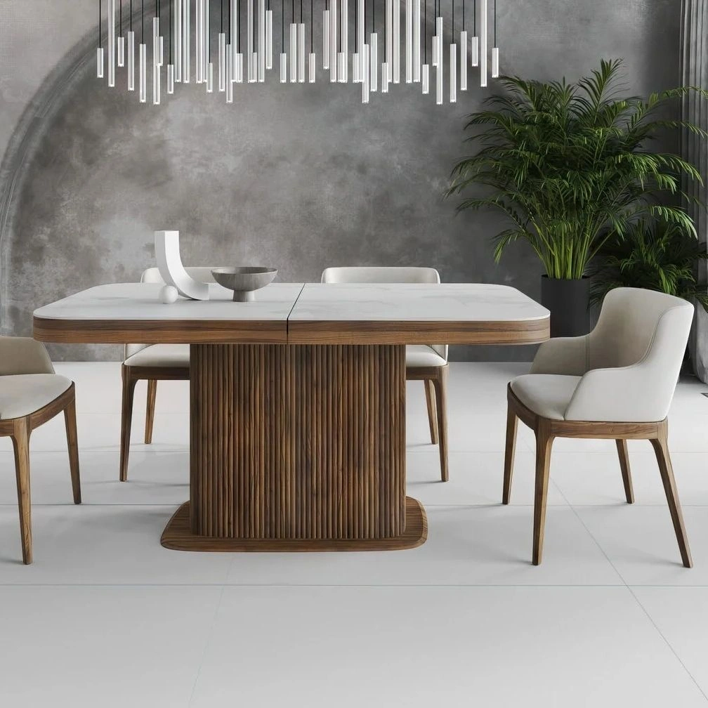 Стол прямоугольный раскладной Denver (180+40), керамика матовая, опора дерево изображение Стол прямоугольный раскладной Denver (180+40), керамика матовая, опора дерево фото