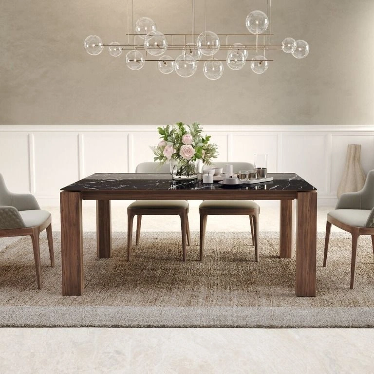 Стол обеденный Aron 180, керамика глянцевая черная изображение Стол обеденный Aron 180, керамика глянцевая черная фото