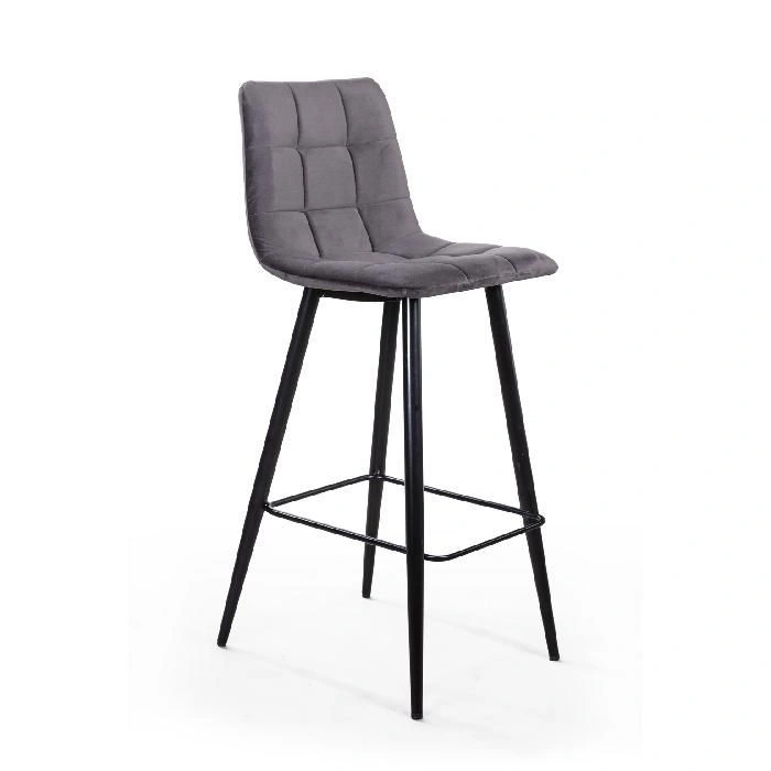 Стул барный UNO, бархат серый 27 / чёрный конус изображение Стул барный UNO, бархат серый 27 / чёрный конус фото