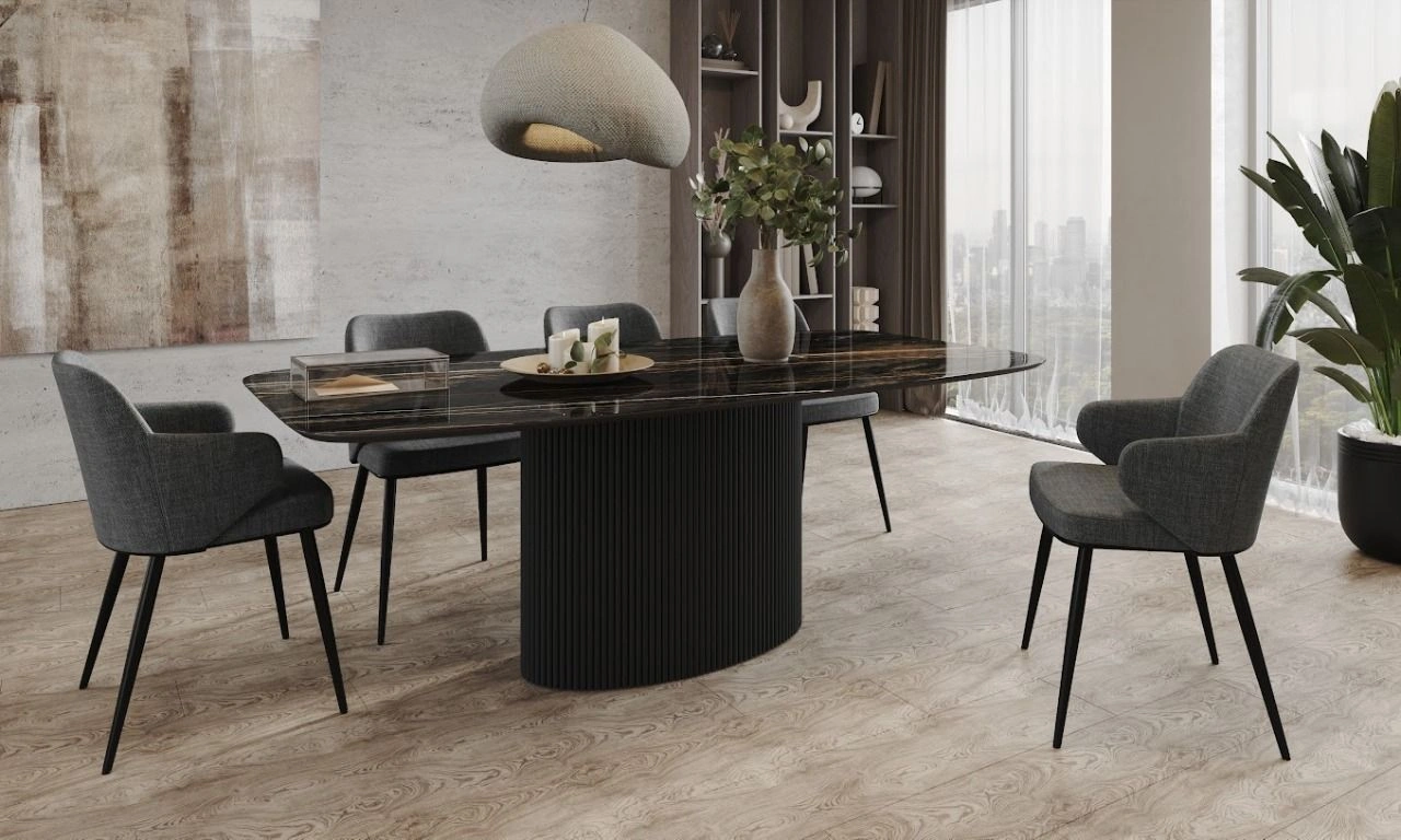 Стол Nolan 180, керамика глянцевая, черная / опора овал изображение Стол Nolan 180, керамика глянцевая, черная / опора овал фото