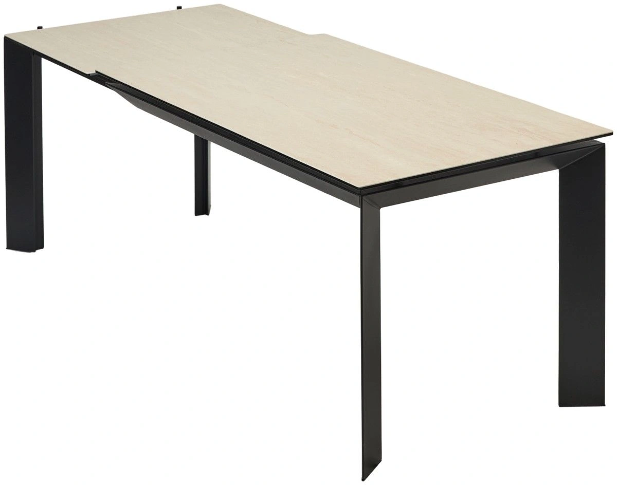 Стол раскладной Dogma (180+60) керамика матовая, бежевая / опоры черные изображение Стол раскладной Dogma (180+60) керамика матовая, бежевая / опоры черные фото