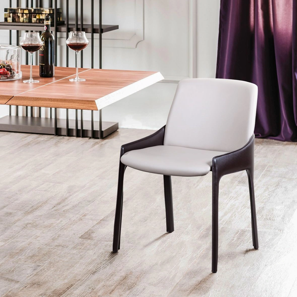 Стул Cosmo, кожа коричневый + экокожа серый изображение Стул Cosmo, кожа коричневый + экокожа серый фото