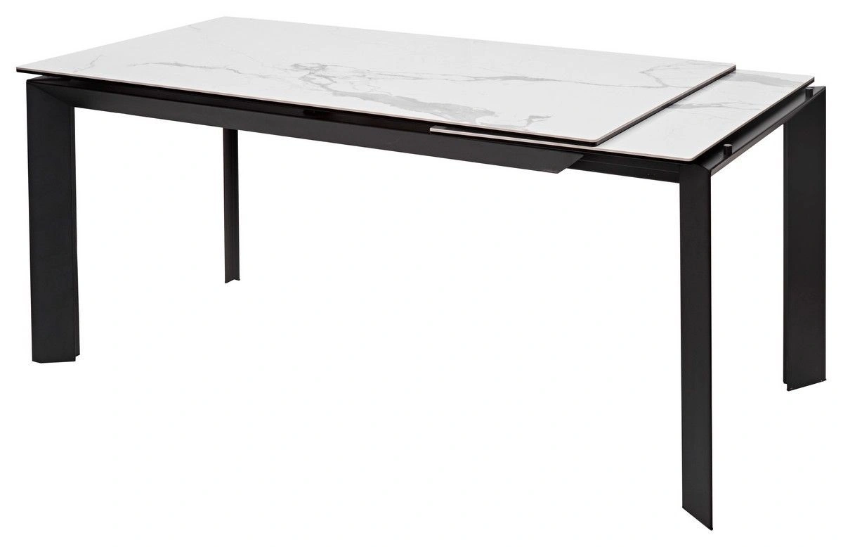 Стол раскладной Dogma (140+60) керамика глянцевая, светлая / опоры черные изображение Стол раскладной Dogma (140+60) керамика глянцевая, светлая / опоры черные фото