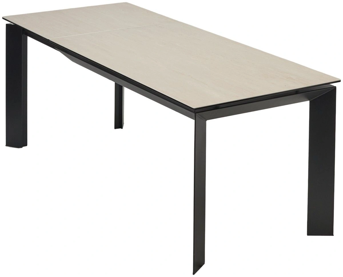Стол раскладной Dogma (180+60) керамика матовая, бежевая / опоры черные изображение Стол раскладной Dogma (180+60) керамика матовая, бежевая / опоры черные фото