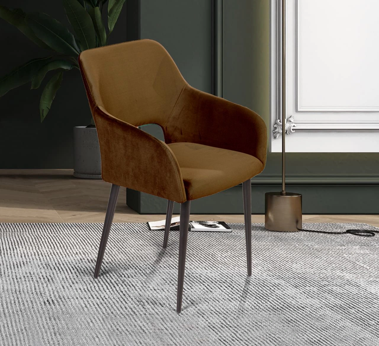 Стул с подлокотниками Charlie, комплект (4шт), бархат коричневый 12 изображение Стул с подлокотниками Charlie, комплект (4шт), бархат коричневый 12 фото