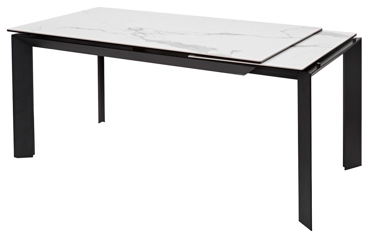 Стол раскладной Dogma (140+60) керамика матовая, белая / опоры черные изображение Стол раскладной Dogma (140+60) керамика матовая, белая / опоры черные фото