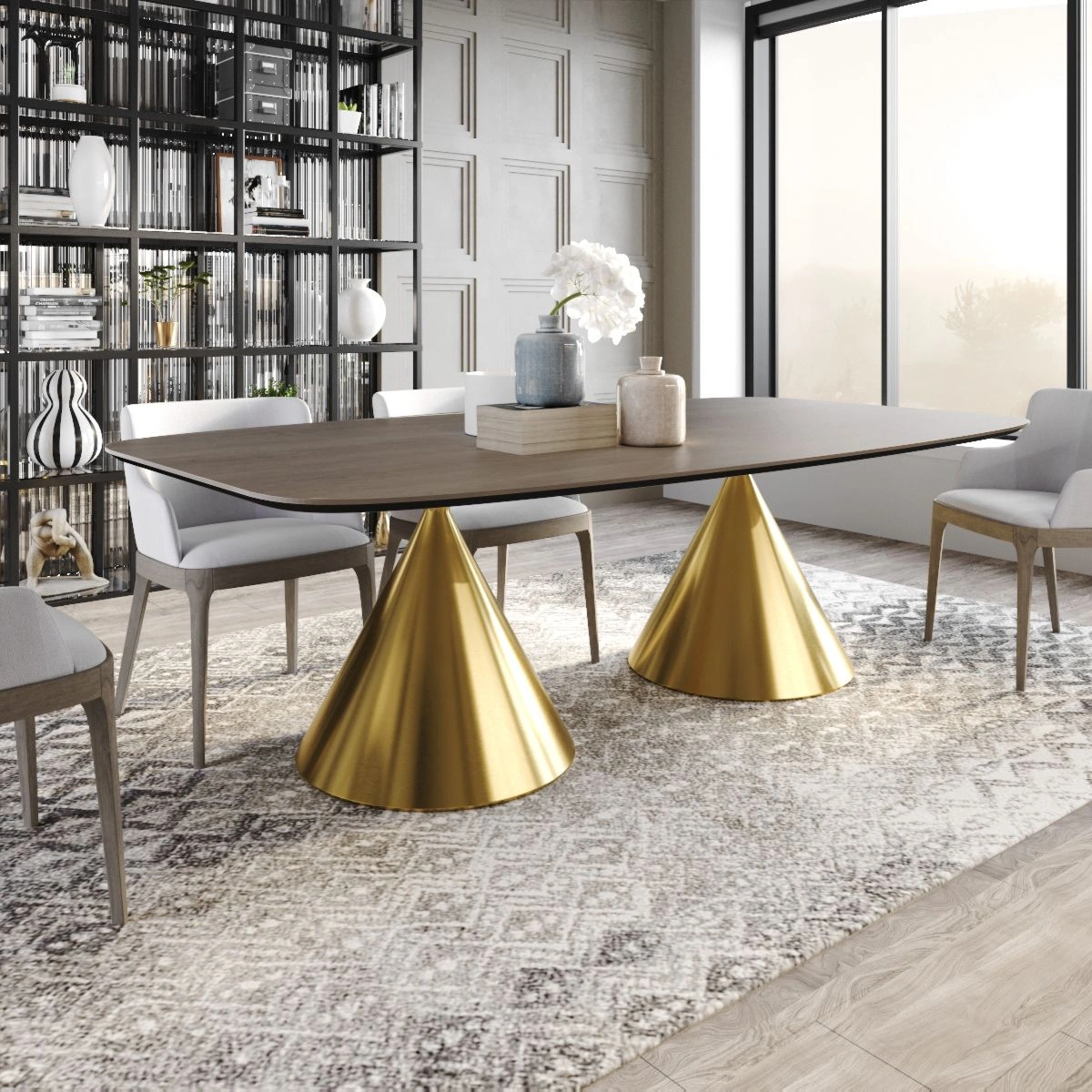 Стол овальный AXIS 200, шпон / опора золото изображение Стол овальный AXIS 200, шпон / опора золото фото