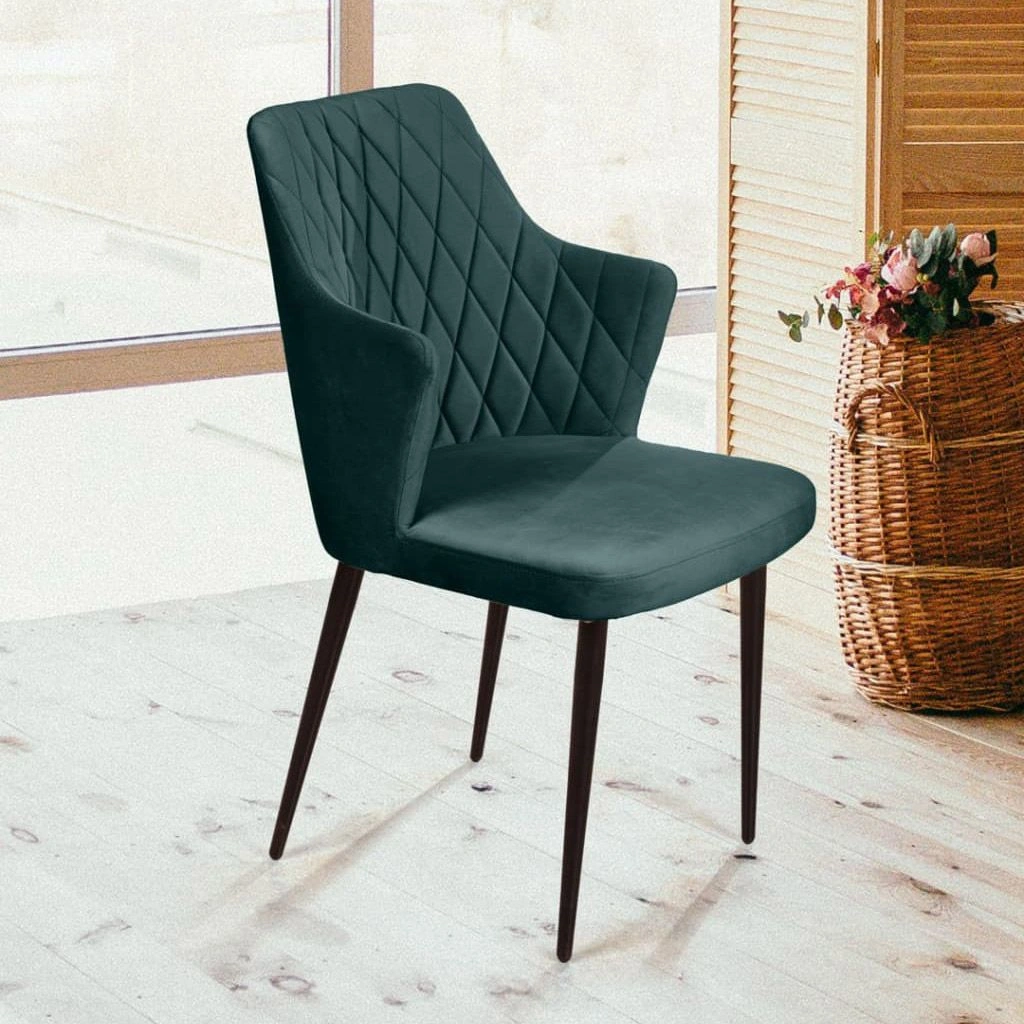 Стул с подлокотниками Hunt ромб, бархат зелёный 19 / чёрный конус изображение Стул с подлокотниками Hunt ромб, бархат зелёный 19 / чёрный конус фото