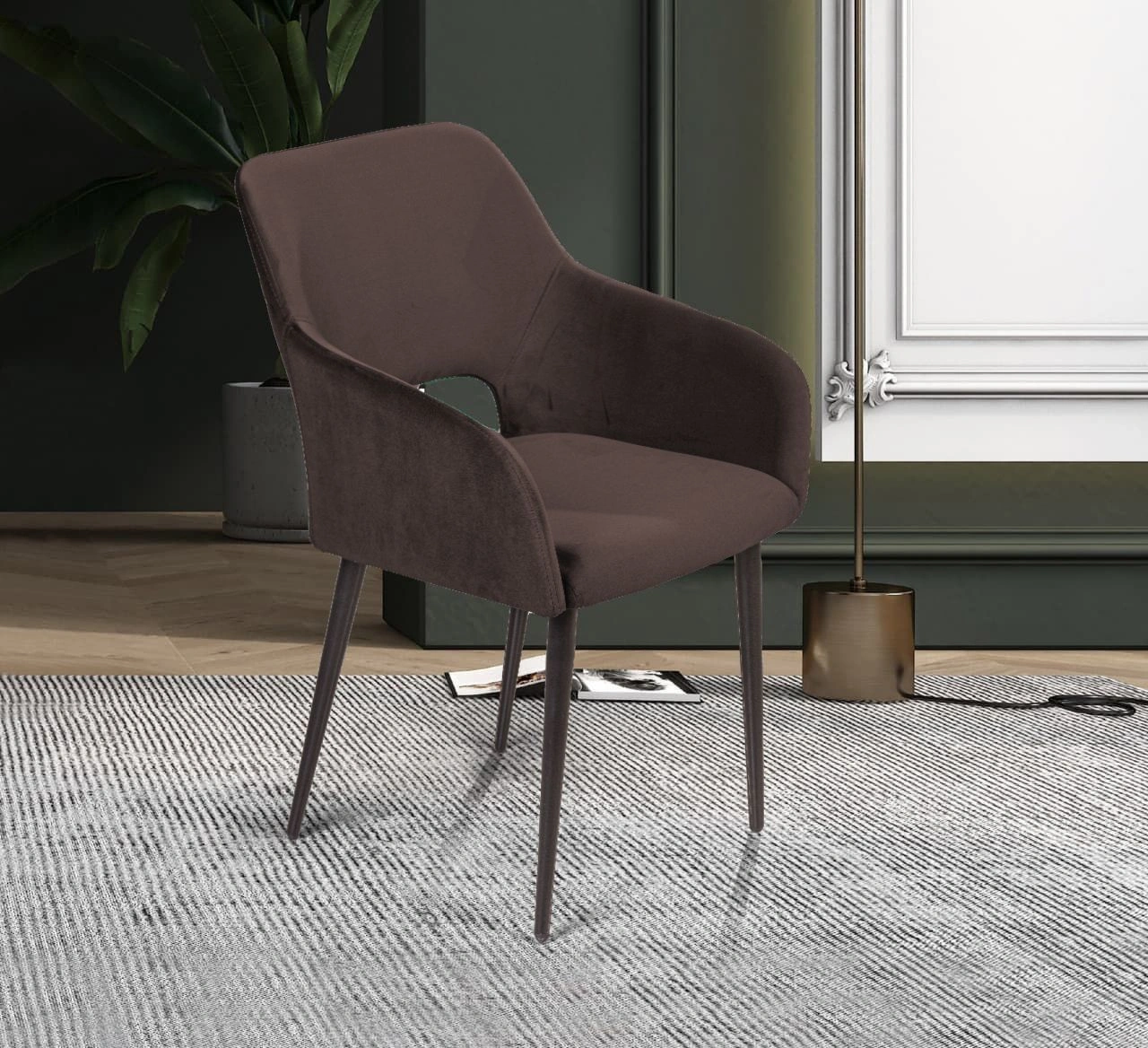 Стул с подлокотниками Charlie, комплект (4шт), бархат антрацит 14 изображение Стул с подлокотниками Charlie, комплект (4шт), бархат антрацит 14 фото