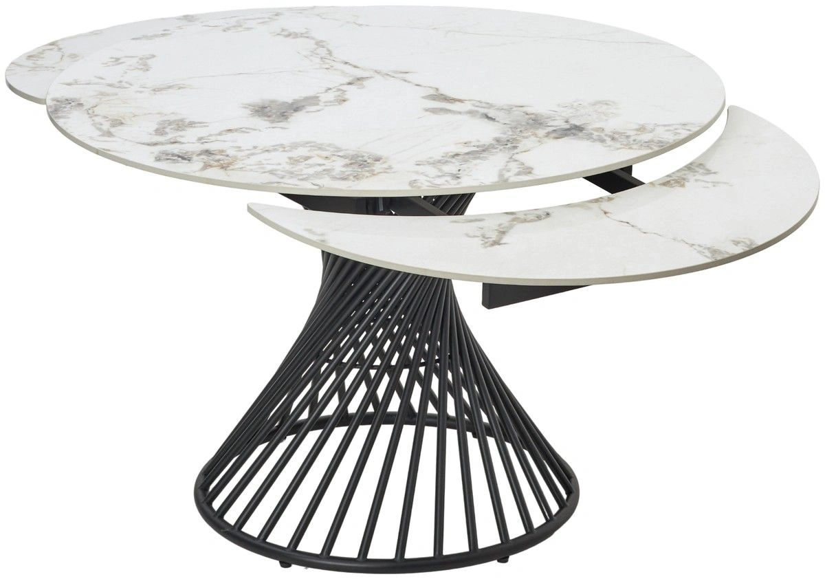 Стол круглый раскладной Tower (120+35+35) керамика глянцевая, светлая изображение Стол круглый раскладной Tower (120+35+35) керамика глянцевая, светлая фото