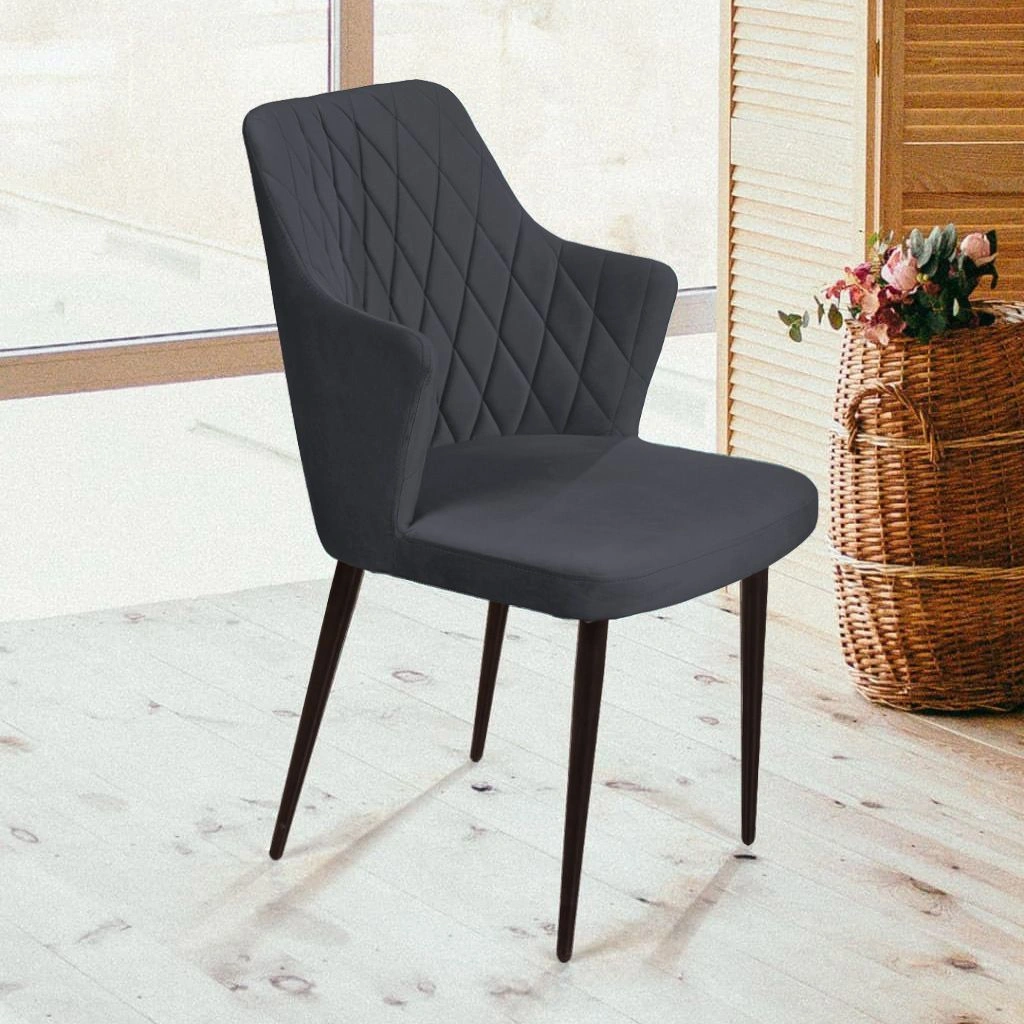 Стул с подлокотниками Hunt ромб, бархат 03 / чёрный конус изображение Стул с подлокотниками Hunt ромб, бархат 03 / чёрный конус фото