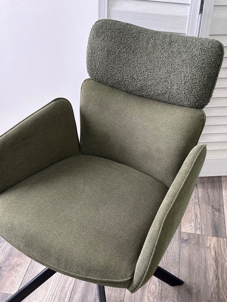 Стул с подлокотниками Trio ткань комби зеленый, поворотно-возвратный механизм  360 градусов изображение Стул с подлокотниками Trio ткань комби зеленый, поворотно-возвратный механизм  360 градусов фото