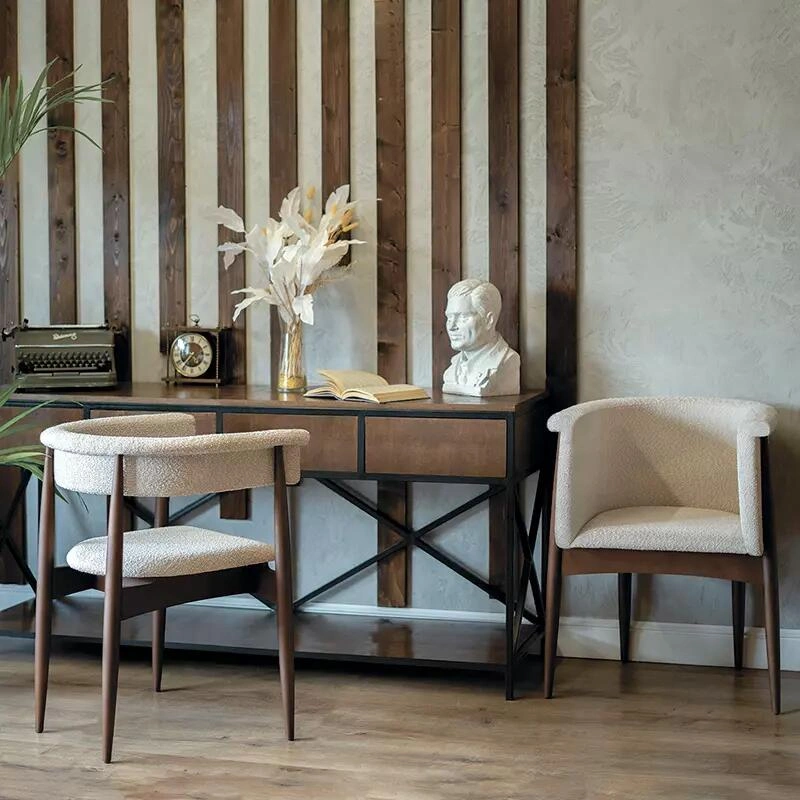 Полукресло Ludvig, бук натуральный, лак темный орех, рогожка серый изображение Полукресло Ludvig, бук натуральный, лак темный орех, рогожка серый фото