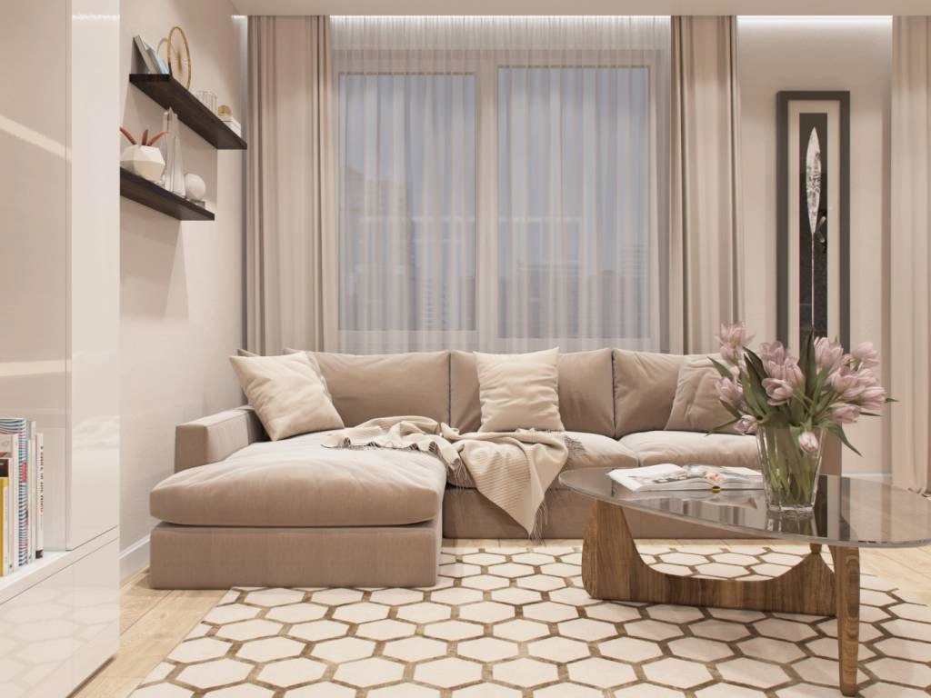 Интерьер в бежевых тонах бежевый диван