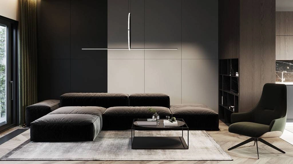 Интерьер гостиной в стиле минимализм Интерьер в стиле минимализм в тотал блэк