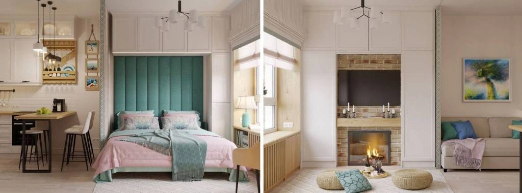 Зонирование кухни и места для отдыха и сна Мебель для кухни и гостиной от производителя на заказ в любой ткани и комплектации от Top Concept