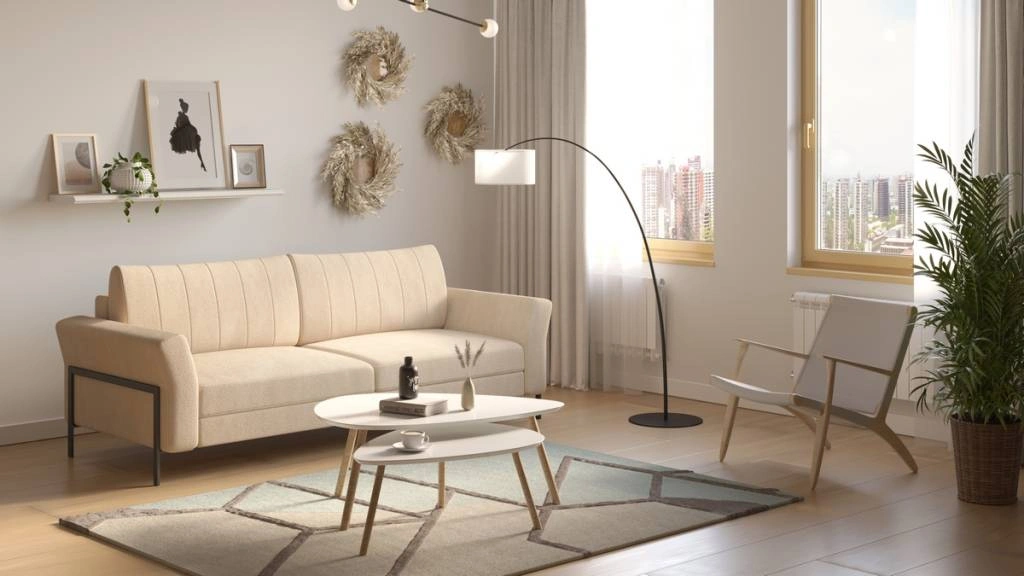 Прямой диван Fiji бежевый в интерьере Прямой диван Fiji бежевый в интерьере