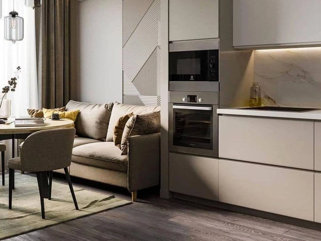 Прямой диван в интерьере кухни Прямой диван в интерьере кухни