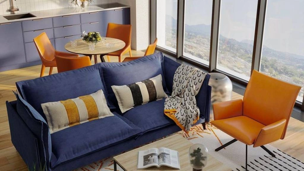 Диван Elliot и желтые стулья David в интерьере Диван Elliot и желтые стулья David в интерьере