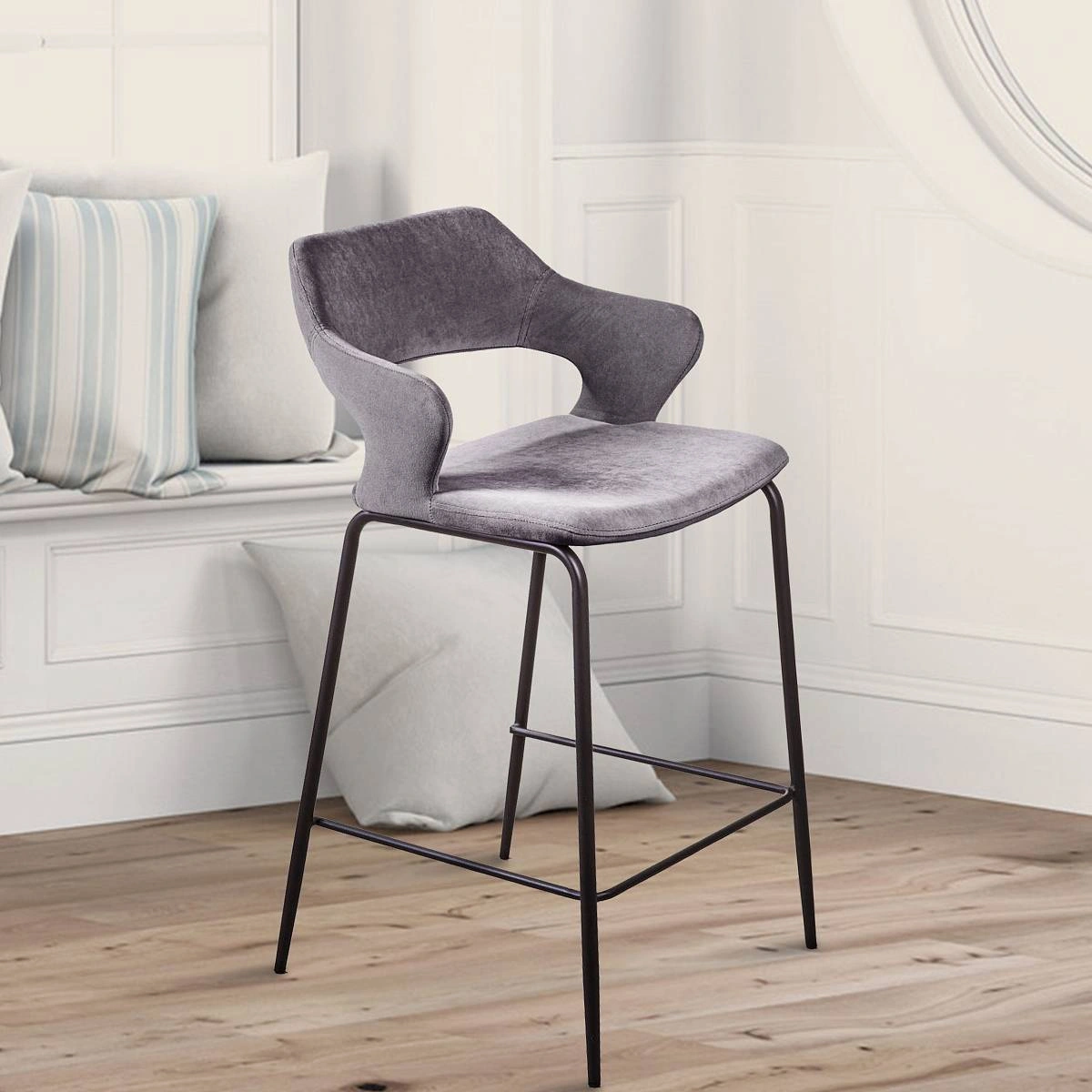 Стул полубарный Woddy, бархат антрацит изображение Стул полубарный Woddy, бархат антрацит фото