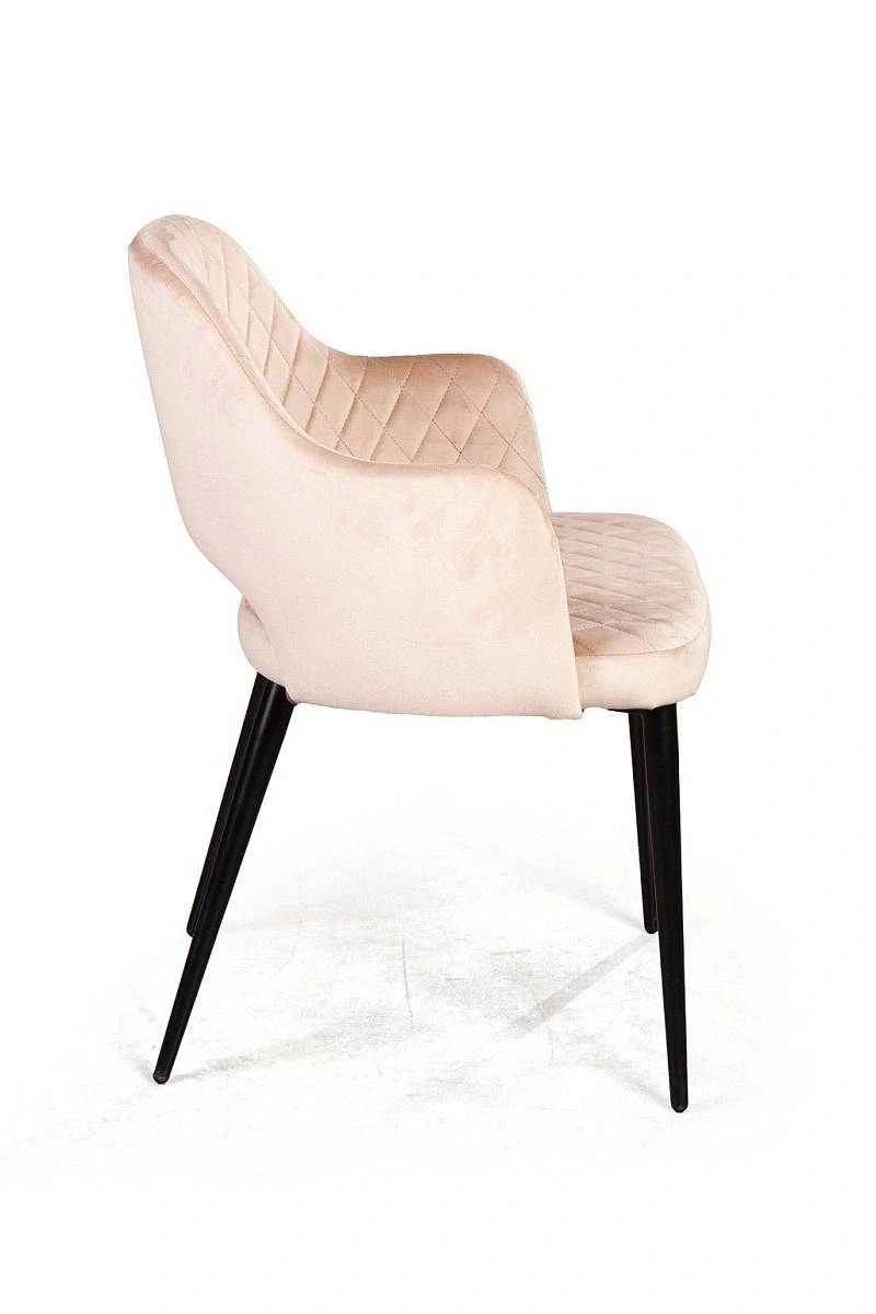 Стул William с подлокотниками ромб, бархат бежевый 5/ черный конус фото