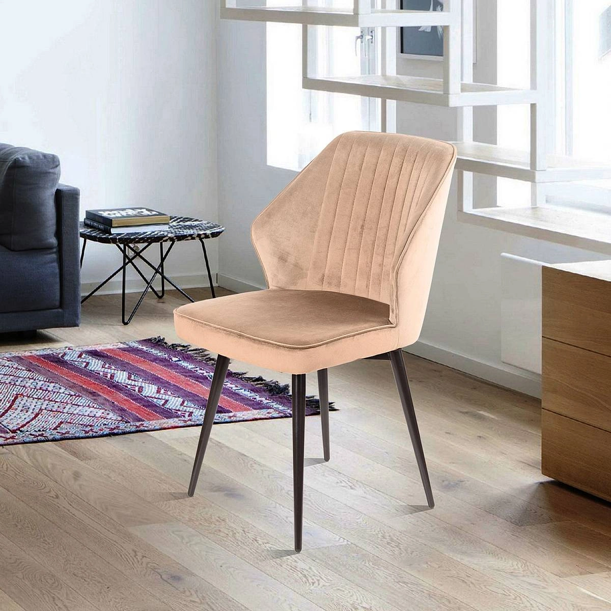 Стул Berg поворотный 360 градусов, комплект (2 шт), бархат бежевый 5/ черный конус фото