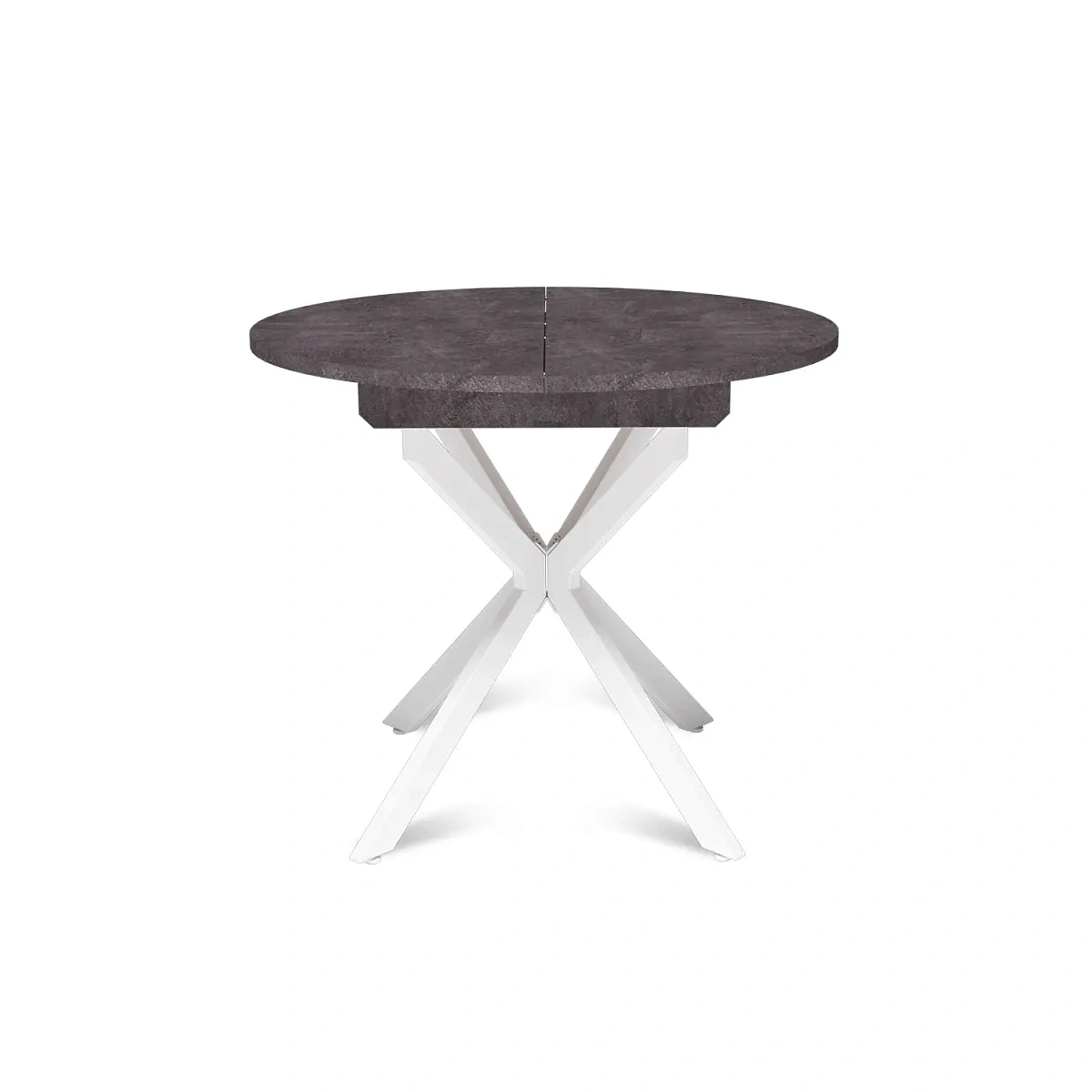 Стол круглый раздвижной Твист (90+30) камень темный / опоры белые фото