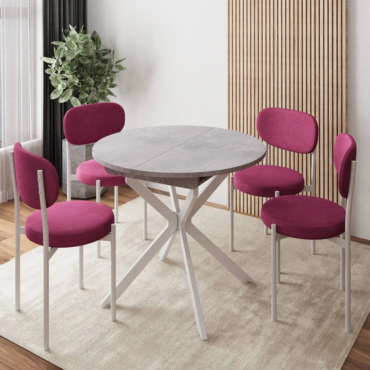 Стол круглый раздвижной Твист (90+30) дуб эндгрейн / опоры белые фото