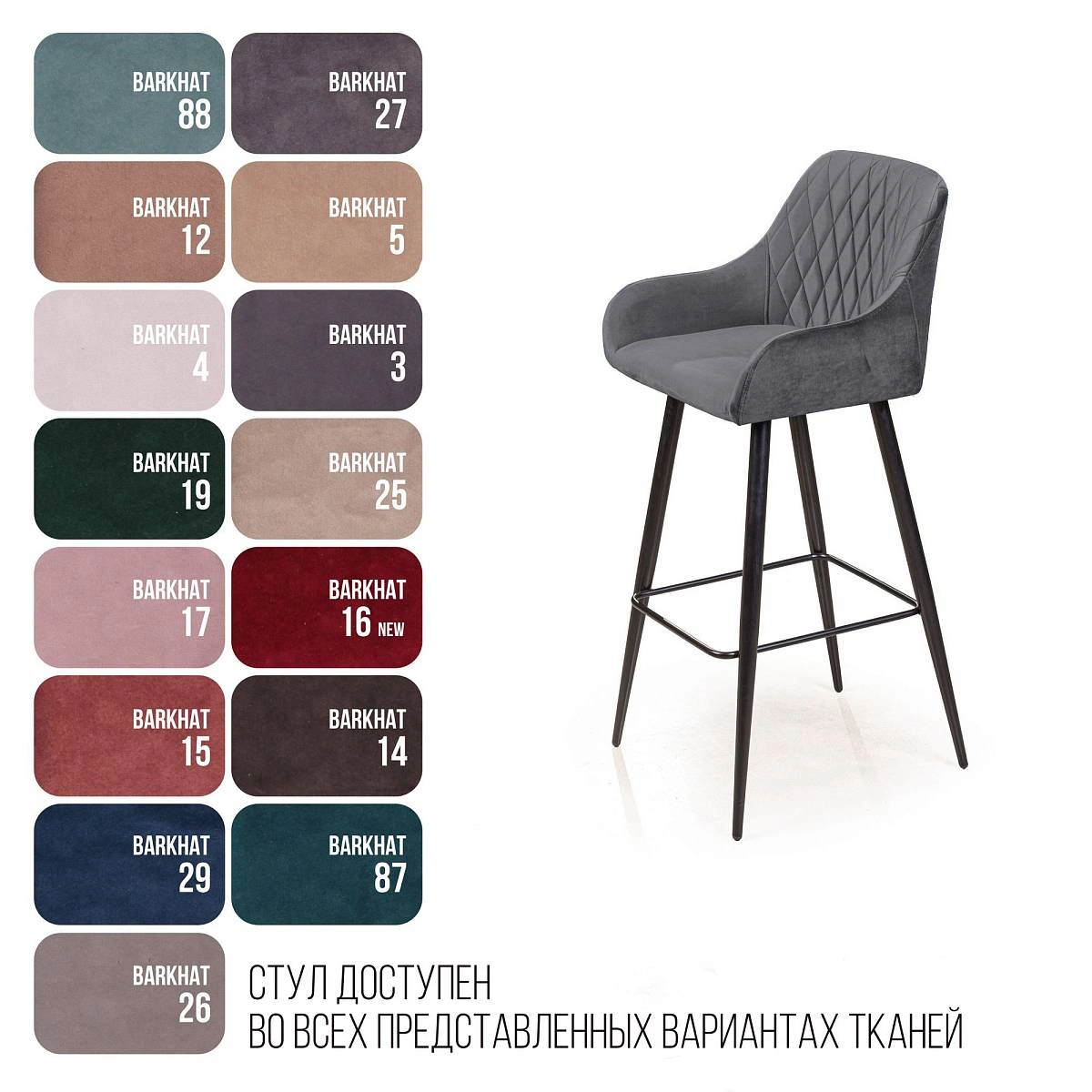 Стул барный Robert, бархат серый 27 изображение Стул барный Robert, бархат серый 27 фото