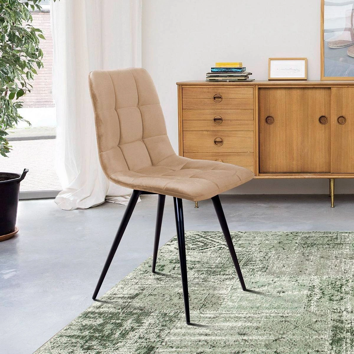 Стул UNO, комплект (4шт), бархат бежевый 5 / чёрный конус фото