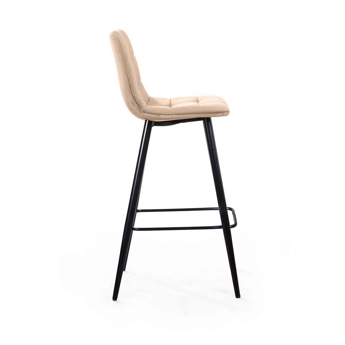 Стул барный UNO, бархат бежевый 5/ чёрный конус изображение Стул барный UNO, бархат бежевый 5/ чёрный конус фото