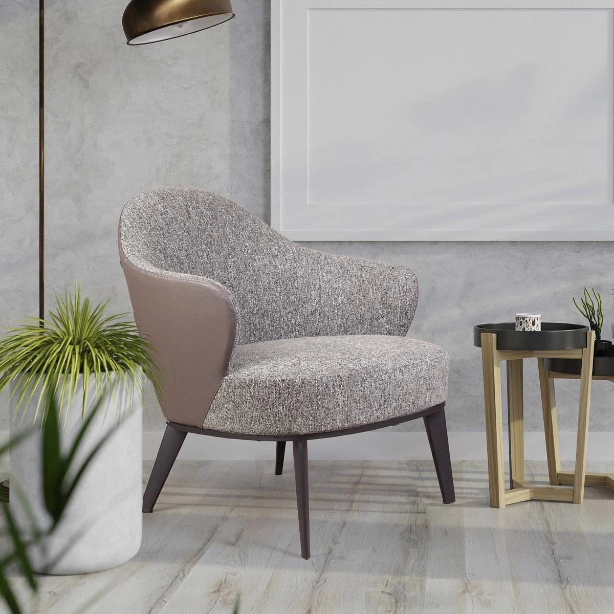 Лаунж кресло Leslie рогожка комби серый изображение Лаунж кресло Leslie рогожка комби серый фото