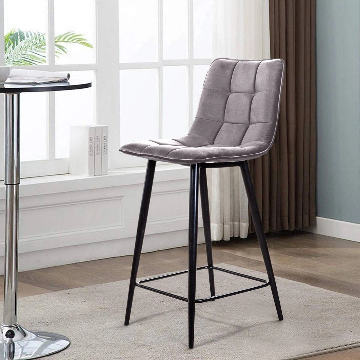 Стул полубарный UNO, бархат серый 27 / чёрный конус изображение Стул полубарный UNO, бархат серый 27 / чёрный конус фото