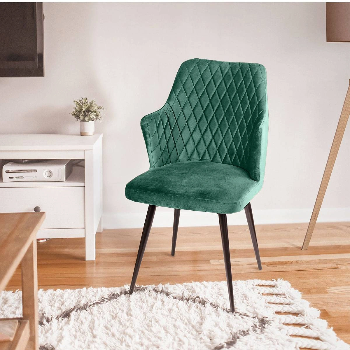 Стул поворотный на 360 градусов Hunt ромб, комплект (4шт), бархат зеленый 19 / чёрный конус изображение Стул поворотный на 360 градусов Hunt ромб, комплект (4шт), бархат зеленый 19 / чёрный конус фото