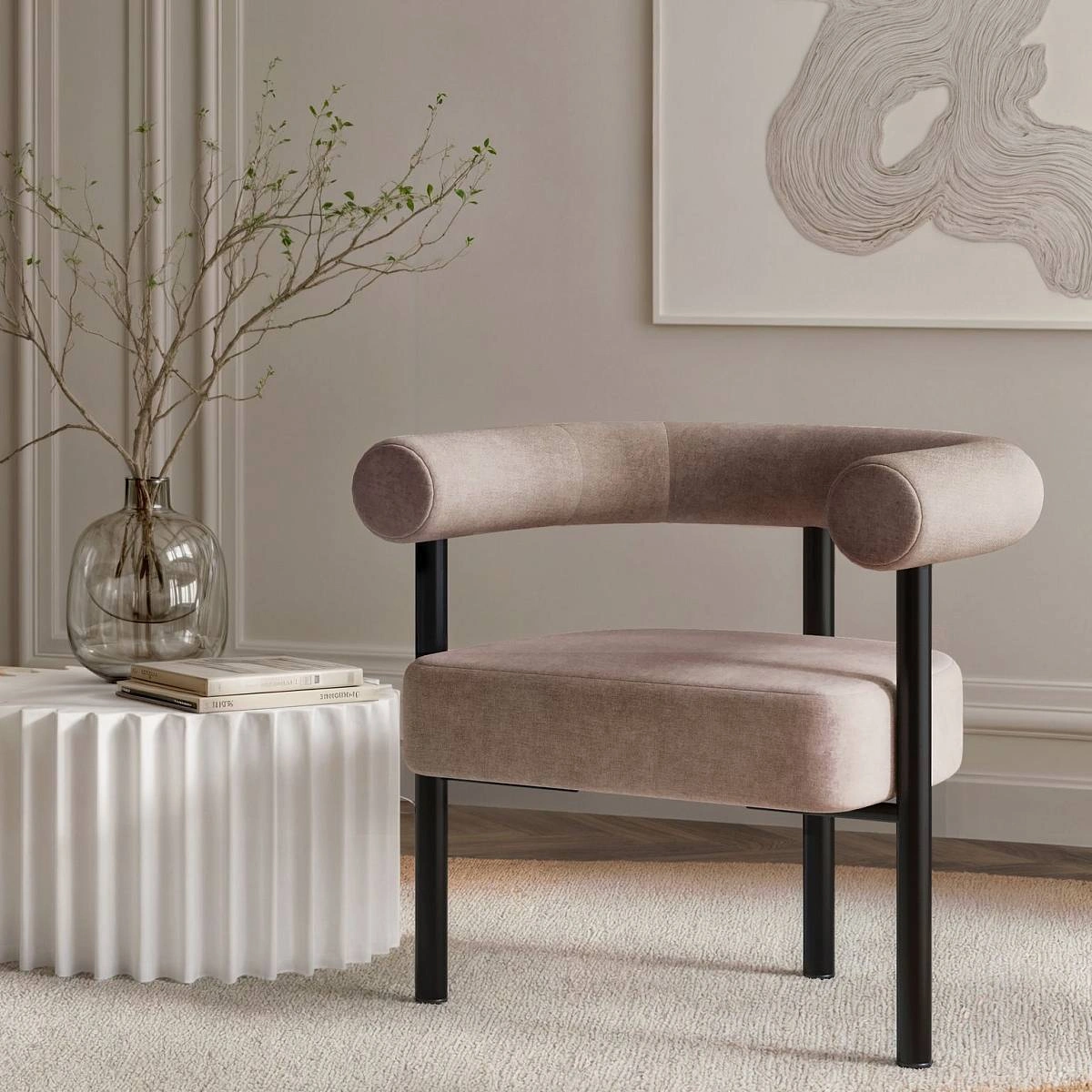 Кресло Biggi, шенилл Puffy beige / опоры черные фото