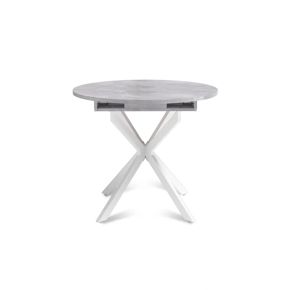 Стол круглый раздвижной Твист (90+30) цемент светлый / опоры белые фото