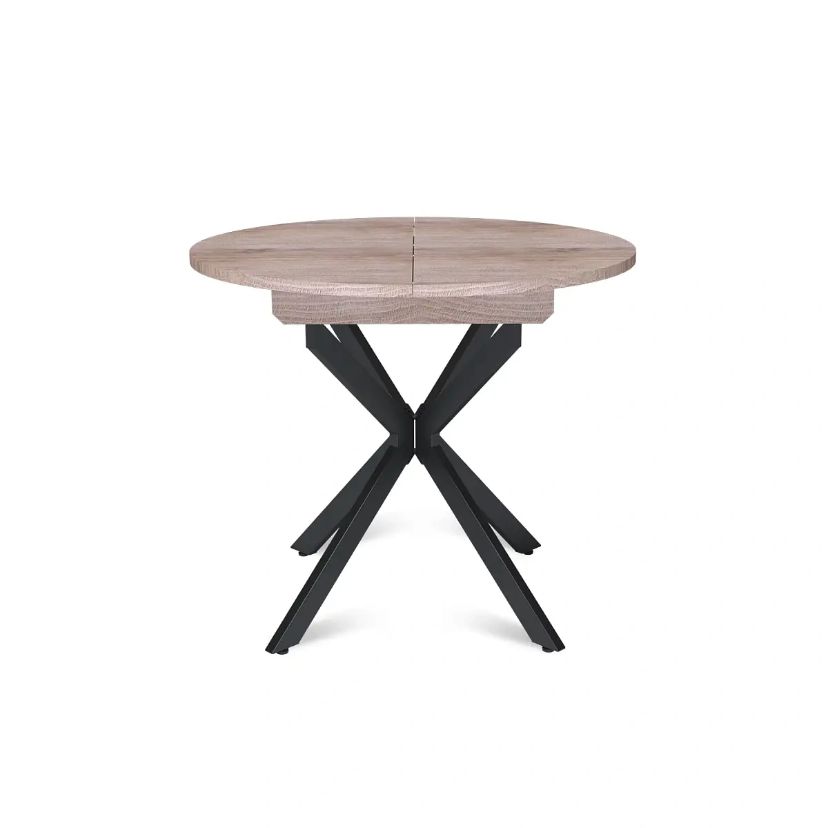 Стол круглый раздвижной Твист (90+30) дуб эндгрейн / опоры черные фото