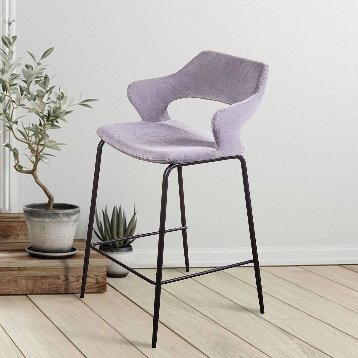 Стул полубарный Woddy, бархат серый изображение Стул полубарный Woddy, бархат серый фото