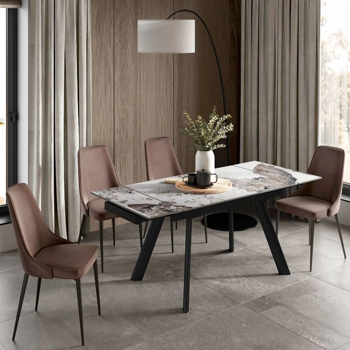 Стол раскладной Stone (140+40+40), керамика глянцевая Italian Light Grey изображение Стол раскладной Stone (140+40+40), керамика глянцевая Italian Light Grey фото