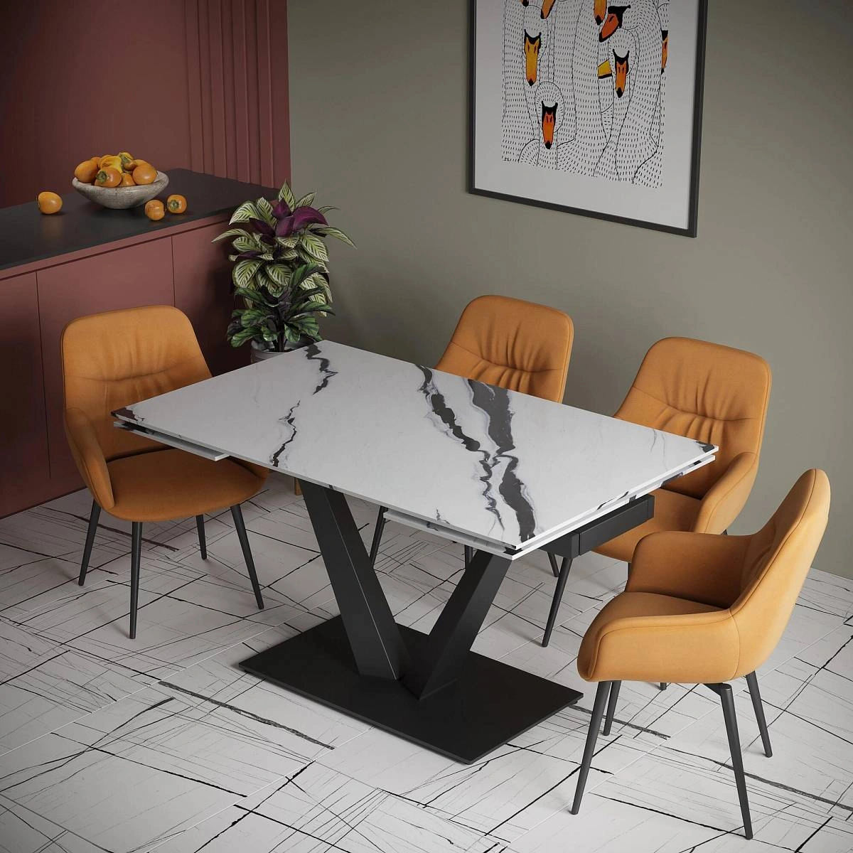 Стол раскладной Malibu (140+40+40), керамика глянцевая Cold Jade изображение Стол раскладной Malibu (140+40+40), керамика глянцевая Cold Jade фото