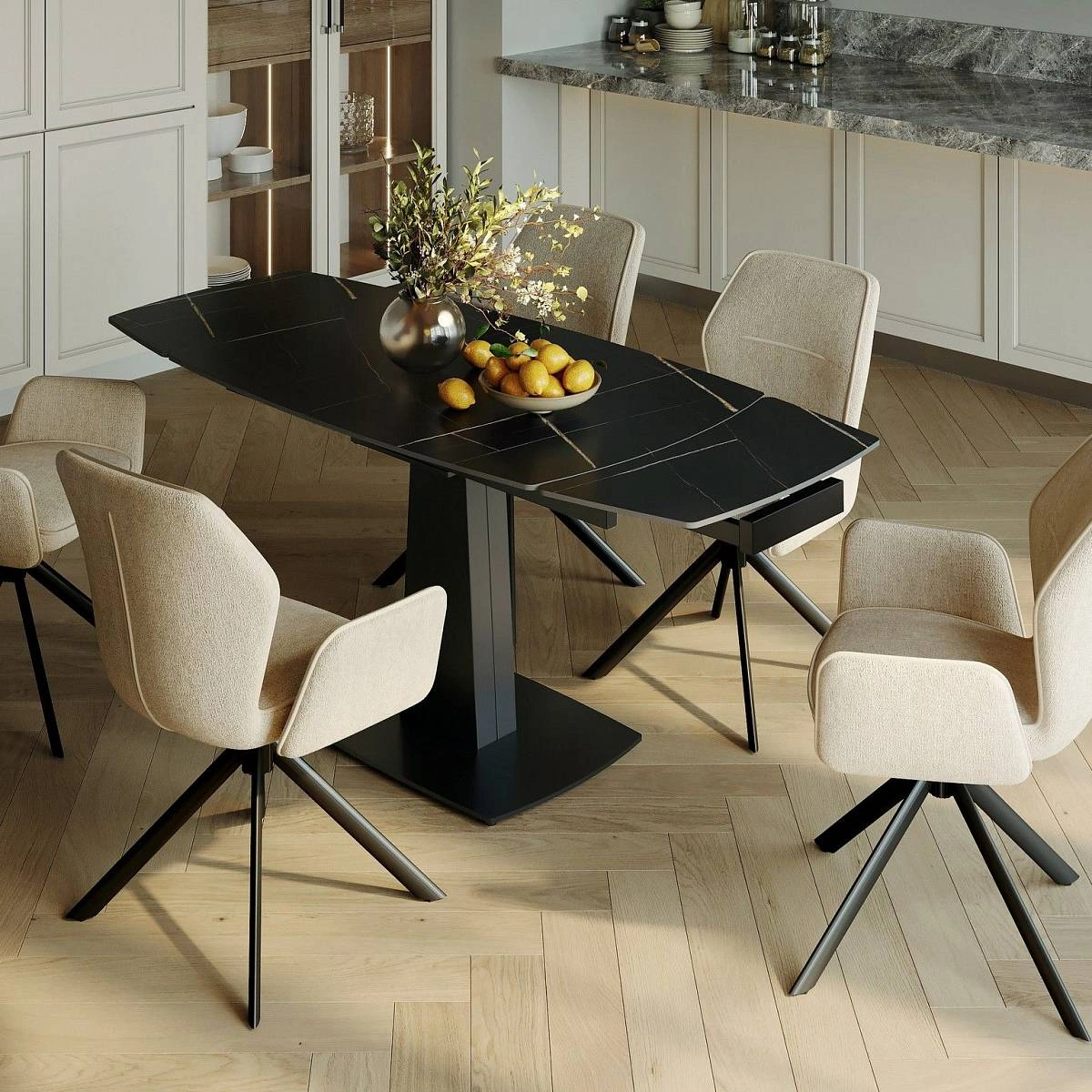 Стол раскладной Vega (120+30+30), бронированная керамика 12 мм, матовая Black Gold фото