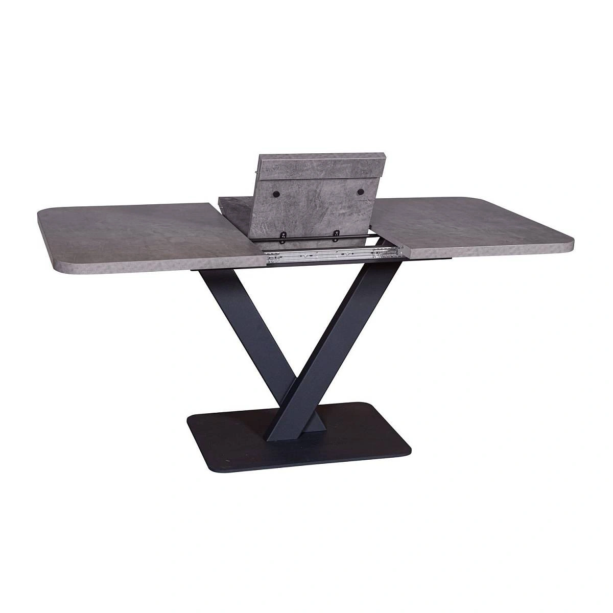 Стол Chester раздвижной (120+40) камень темный, опоры черные изображение Стол Chester раздвижной (120+40) камень темный, опоры черные фото